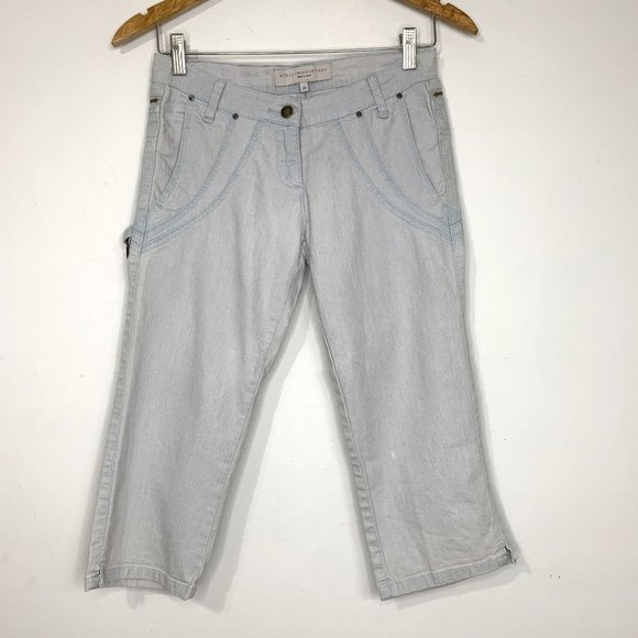 RARE STELLA MCCARTNEY Grey Blue Crop Pant w/ Retro Stitching Pockets Key Ring Sz